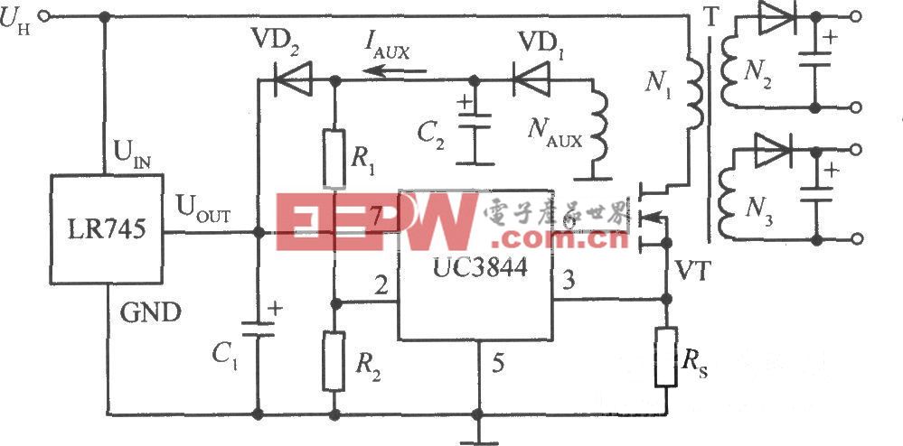 开关稳压电源启动电路集成芯4片LR745应用实例电路
