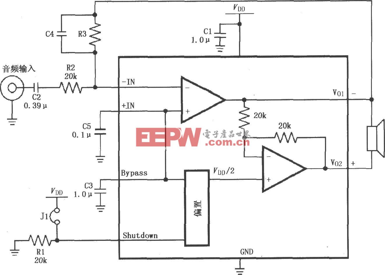 LM4818的高增益音频放大电路