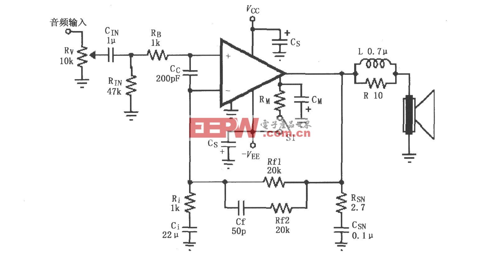 LM4732的辅助音频功率放大电路