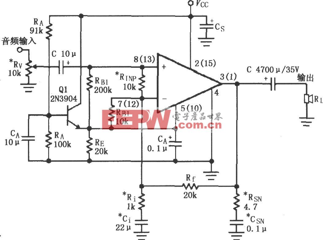 LM1876的单电源供电音频功率放大电路