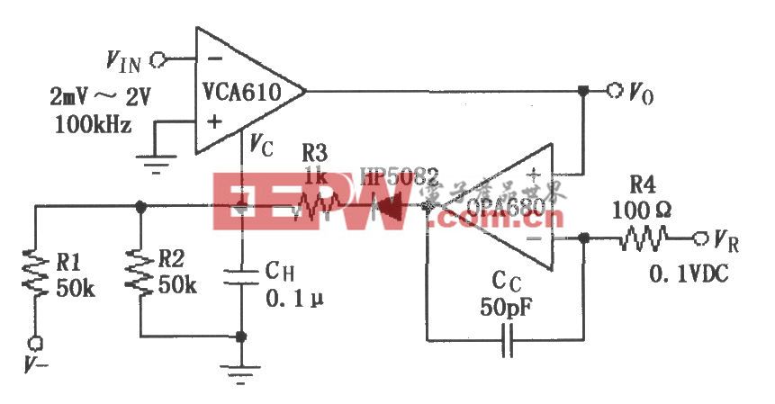 VCA610与运放OPA680构成的AGC电路