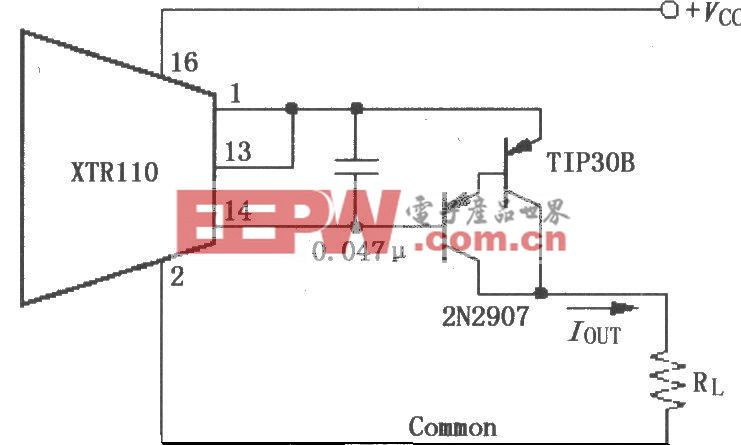 XTR110使用外部PNP晶体管的电路