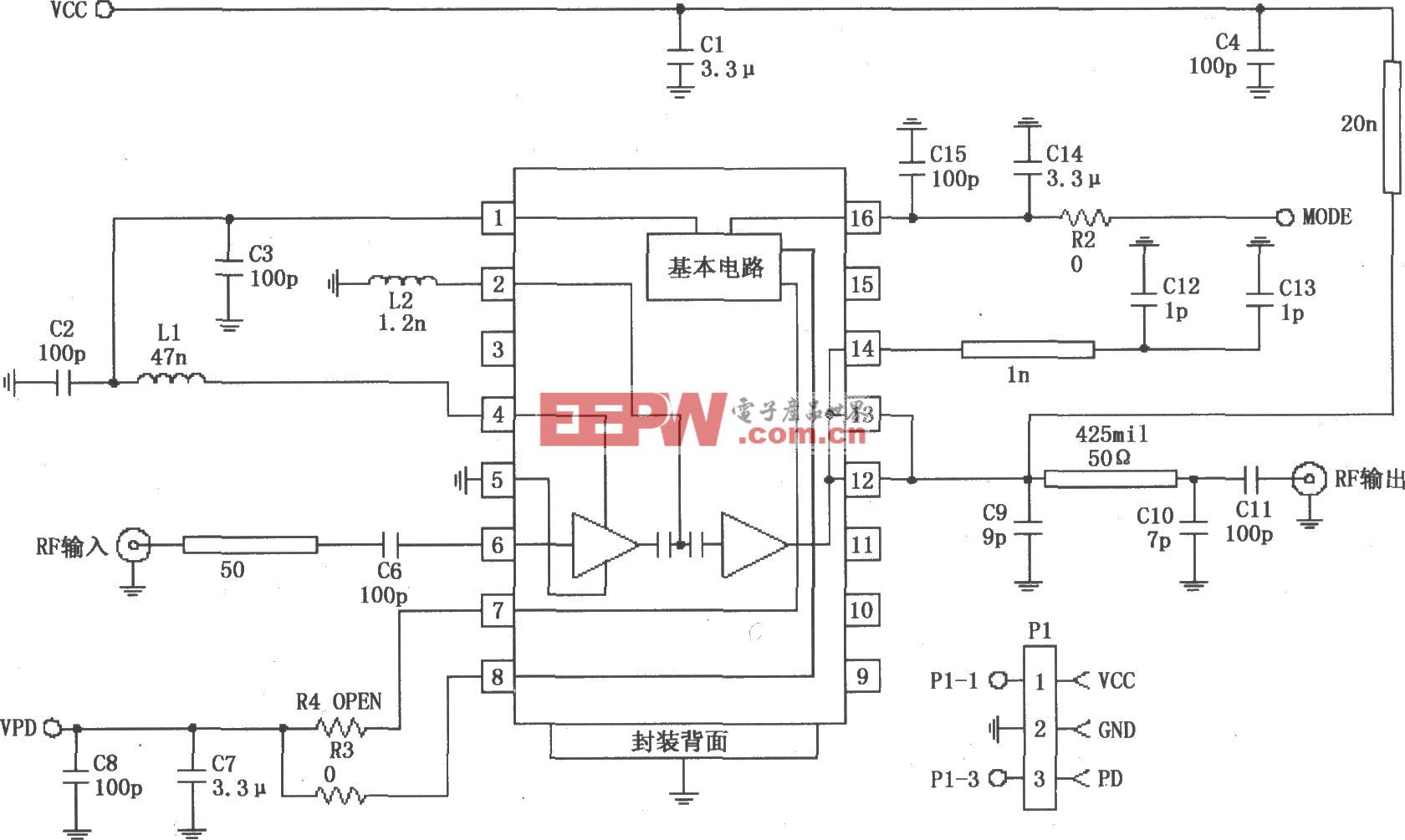 由RF2152构成的824～849MHz功率放大电路