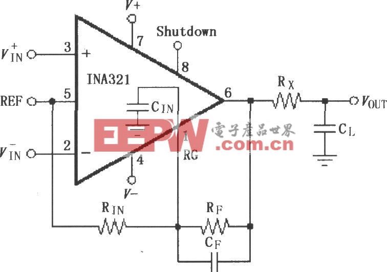 采用反馈电容改进动态特性的INA321／322放大电路