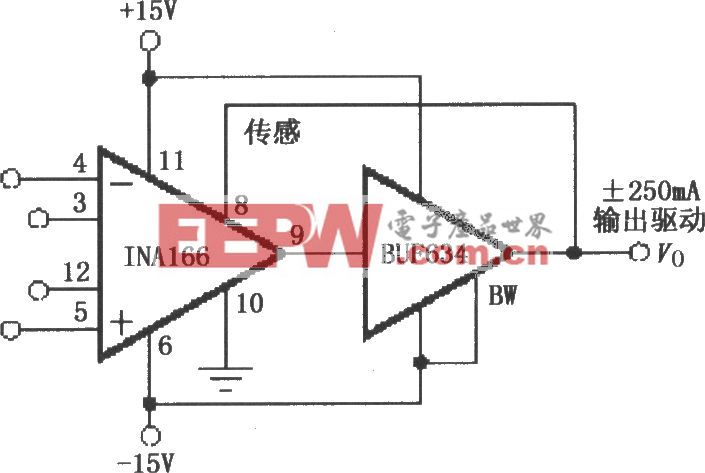 INA166增加输出电流的缓冲电路