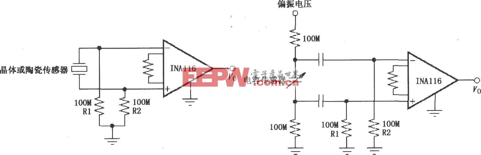 提供一个输入偏置电流通路电路(INA116)