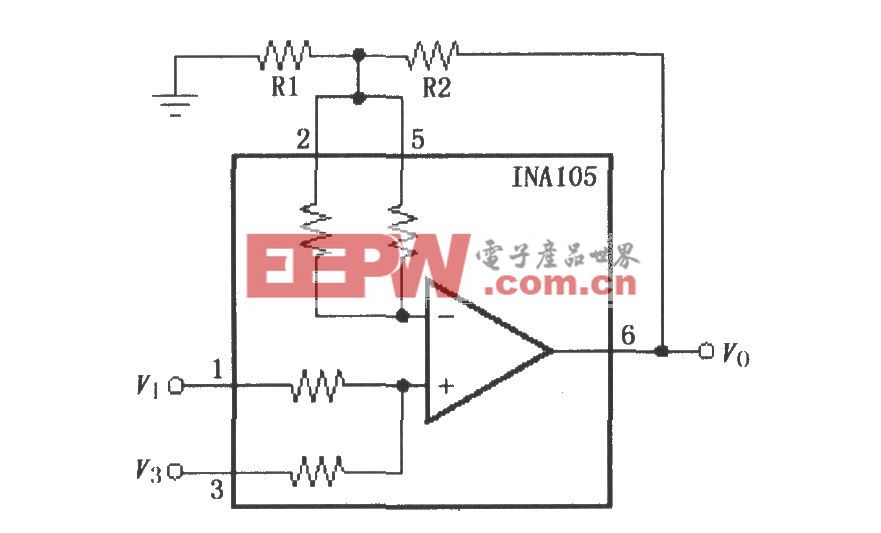 具有增益的精密加法放大电路(INA105)