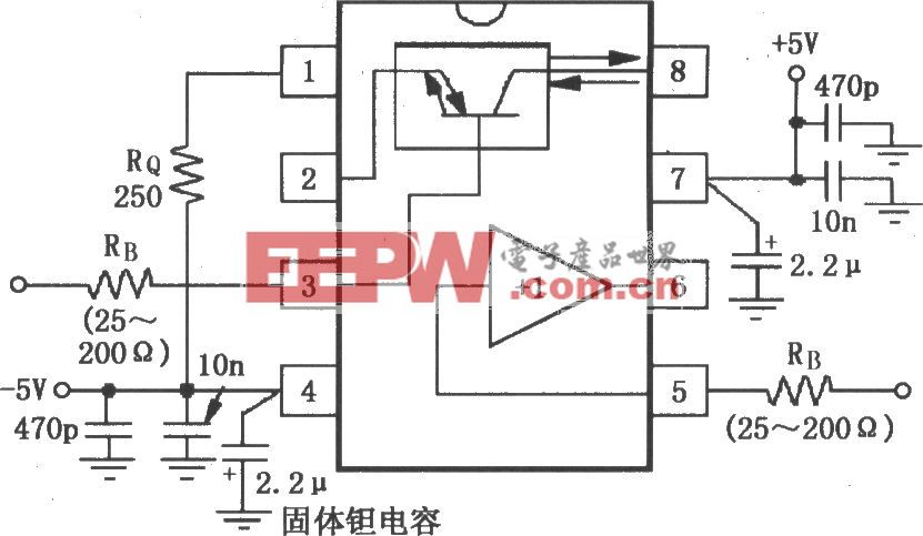 宽带跨导型运算放大和缓冲器OPA660的信号和电源的基本连接电路