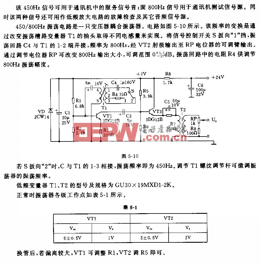 450／800Hz信号发生器电路