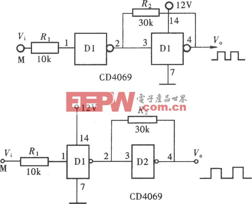 用门电路组成的脉冲整形电路(CD4069)