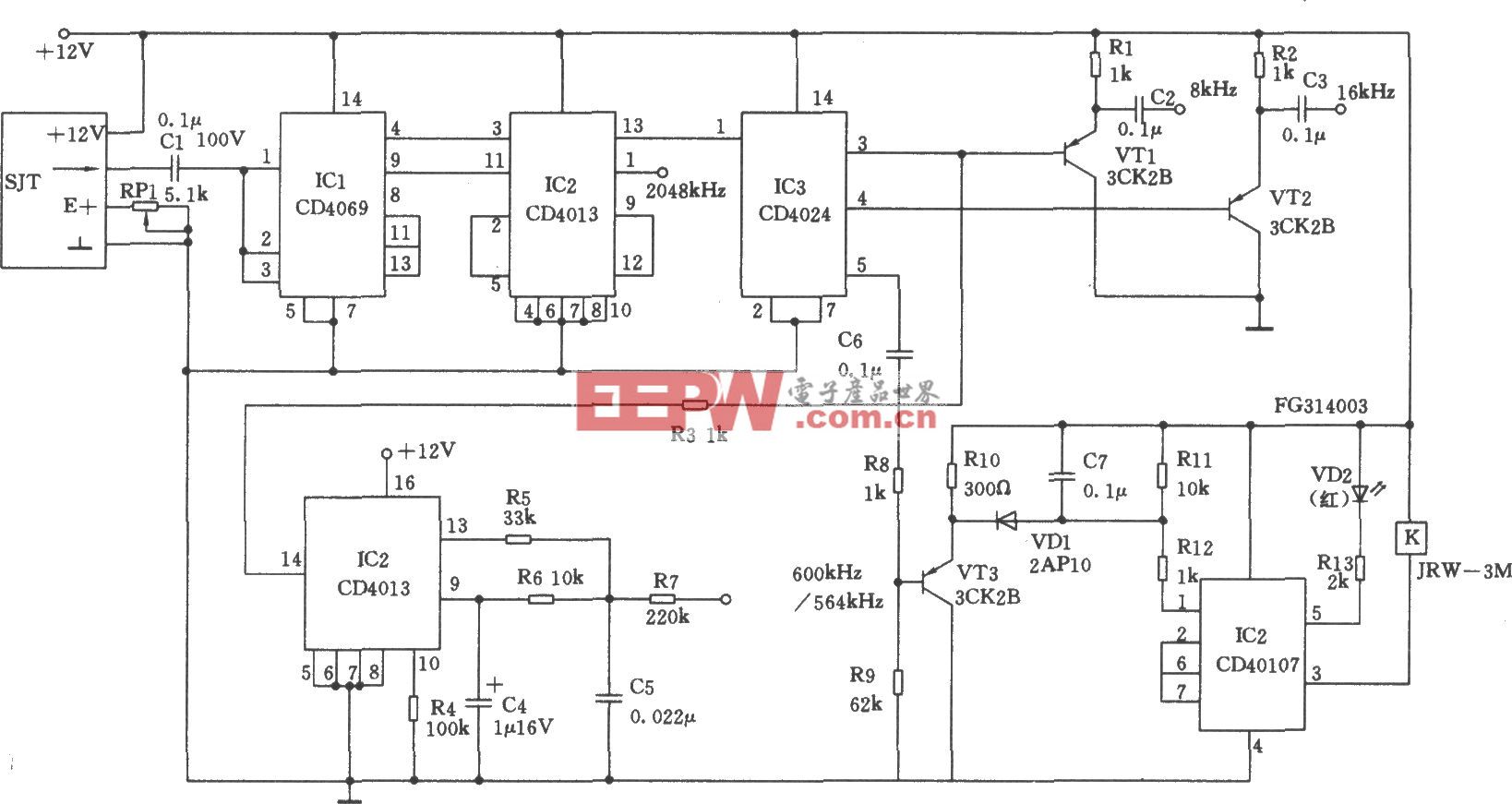 由CD4069、CD4013等构成的频率合成器