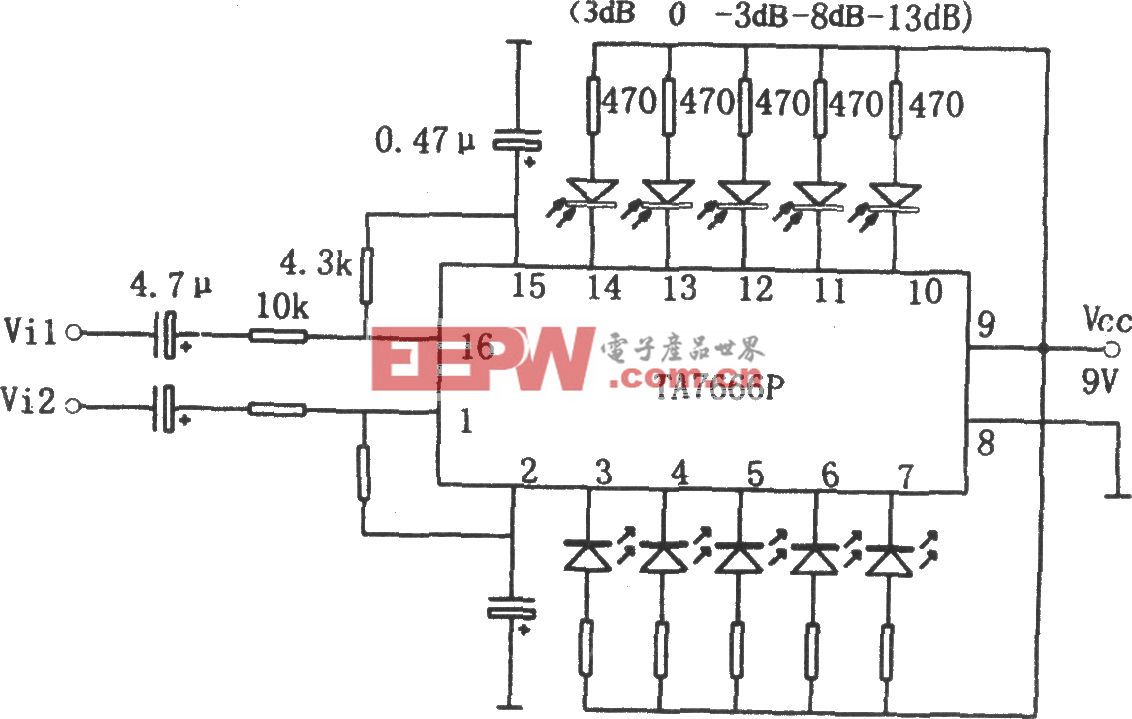TA7666P双路五位LED电平显示驱动电路