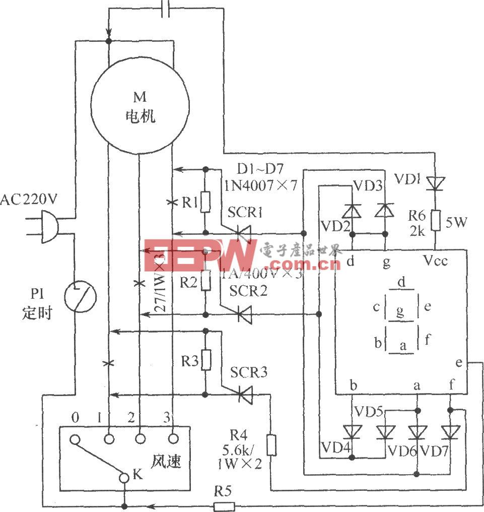 具有显示功能电风扇的电路