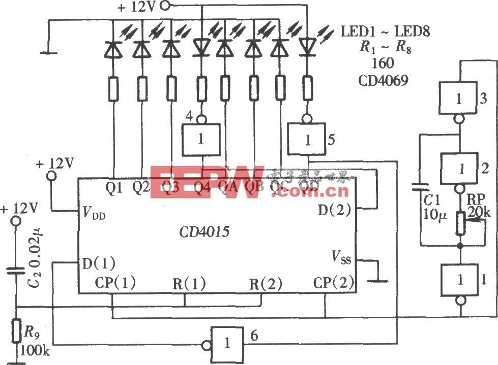 由CD4015组成的LED动感闪烁灯