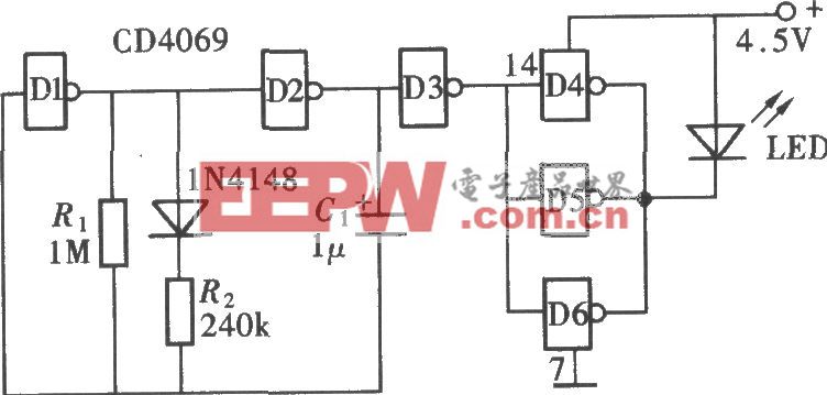 由CD4069组成的LED闪光灯电路