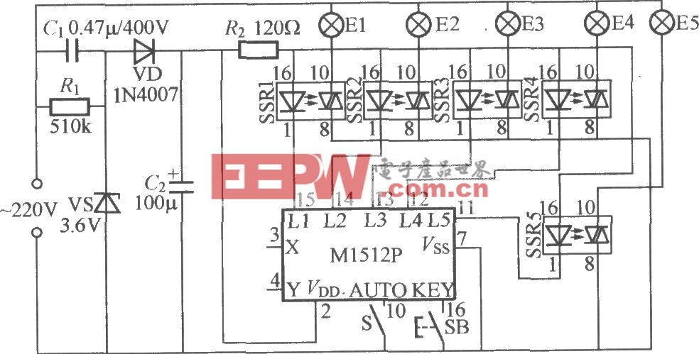 五路闪烁灯串电路(2)(M1512P)