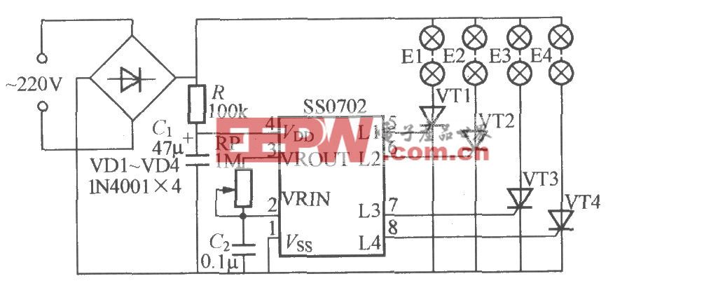 四路闪烁灯串电路(11)(SS0702)