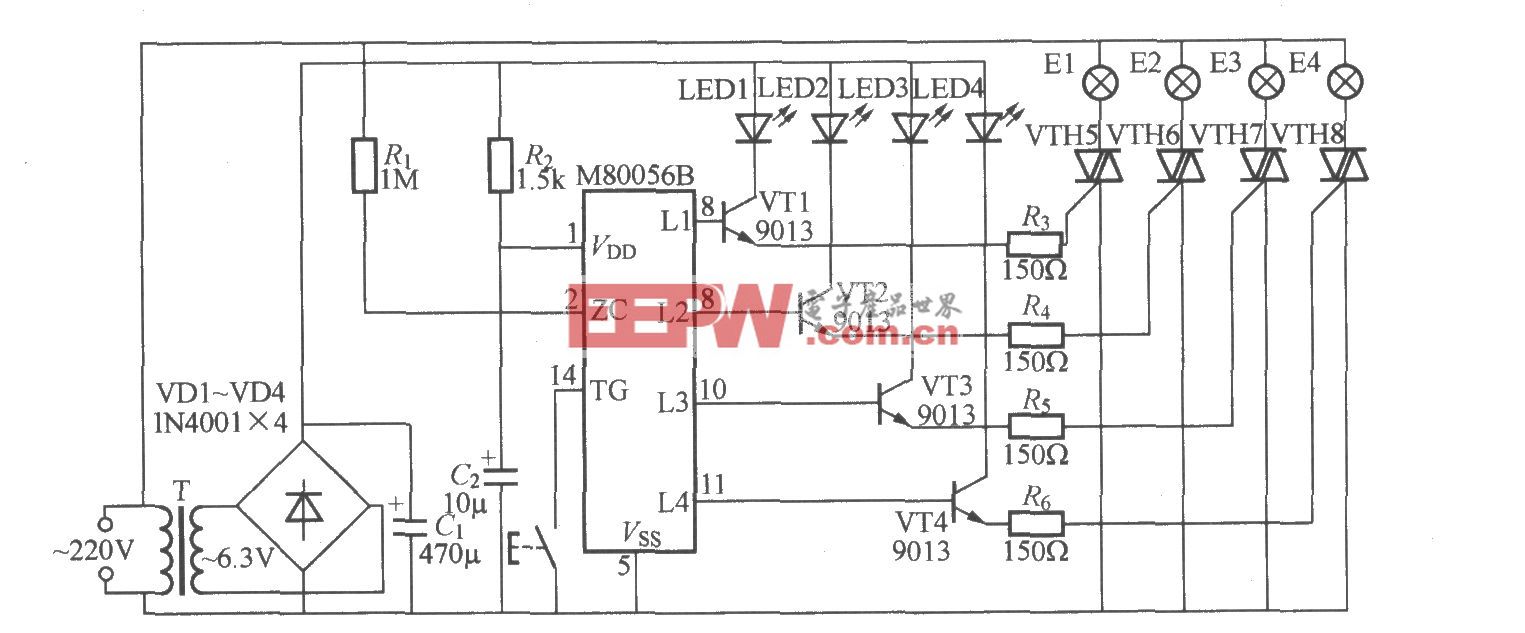 四路闪烁灯串电路(9)(M80056B)