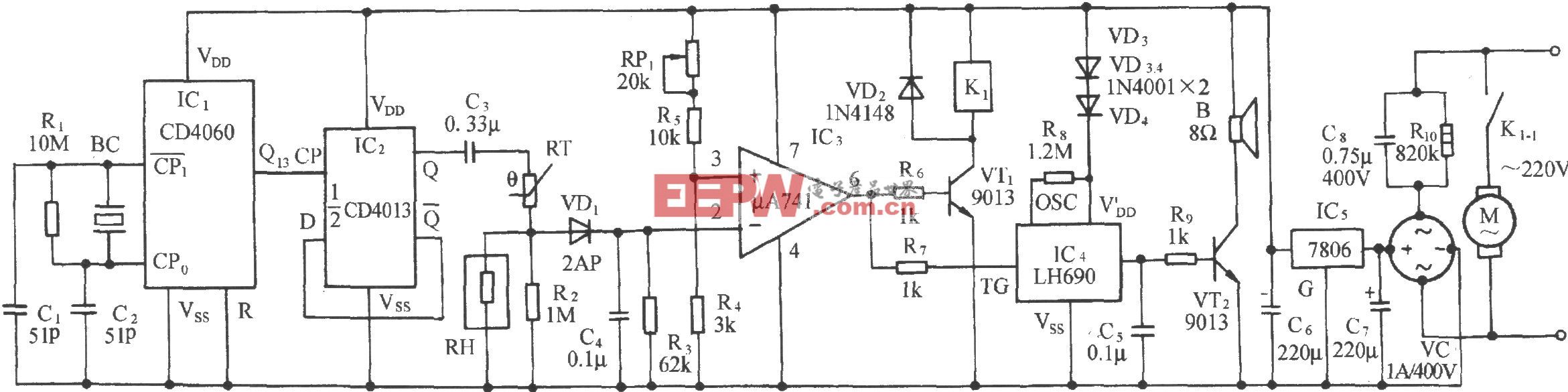 库房湿度检测及自动通风排气装置电路(MS01-A)