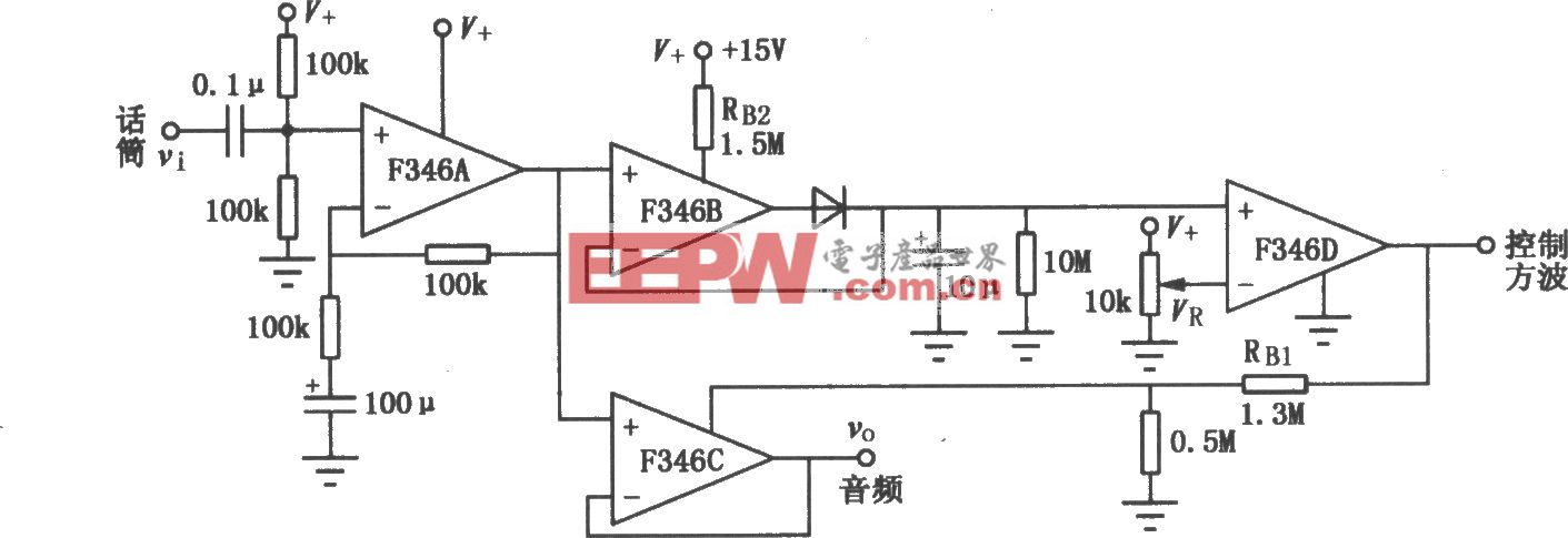 F346构成的程控运放音频启动开关放大电路