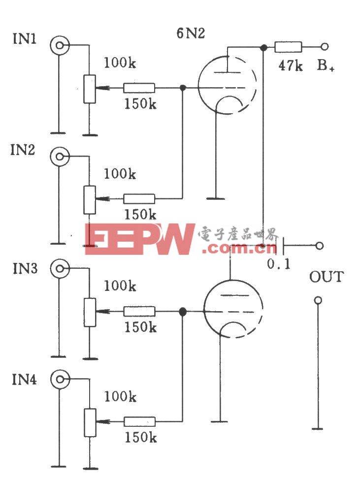 电子管单级多路通过电阻耦合—直接耦合混合的输入电路