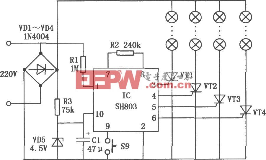 SH803构成的彩灯控制电路