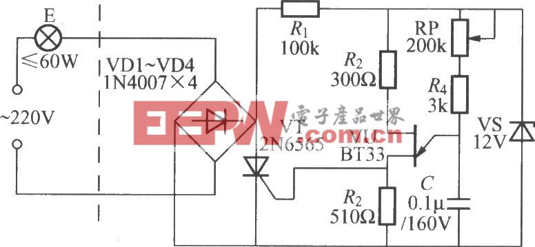单结晶体管触发的单向闸管调光灯电路(1)
