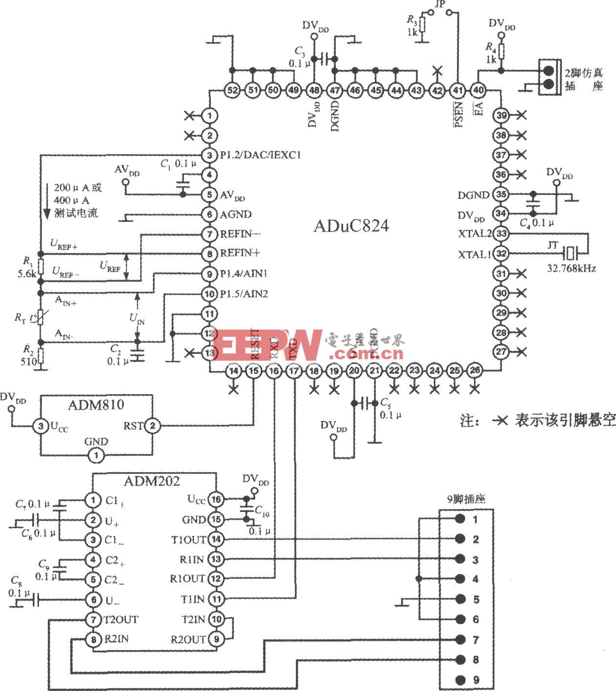 由高精度单片数据采集系统ADuC824构成智能化测温系统电路