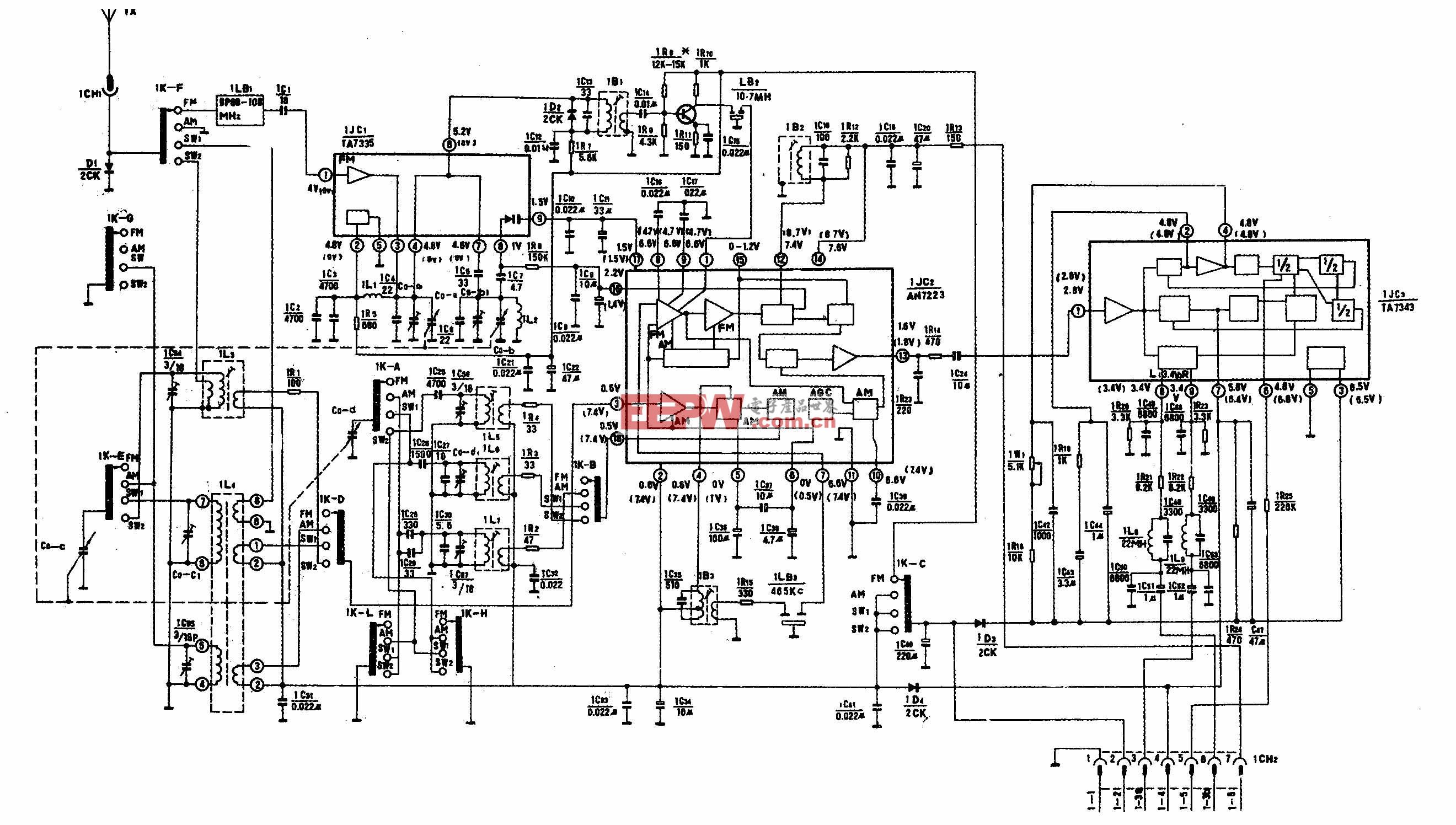 美多牌CP6810B型便携分箱式双卡立体声收录机电路原理图(二)