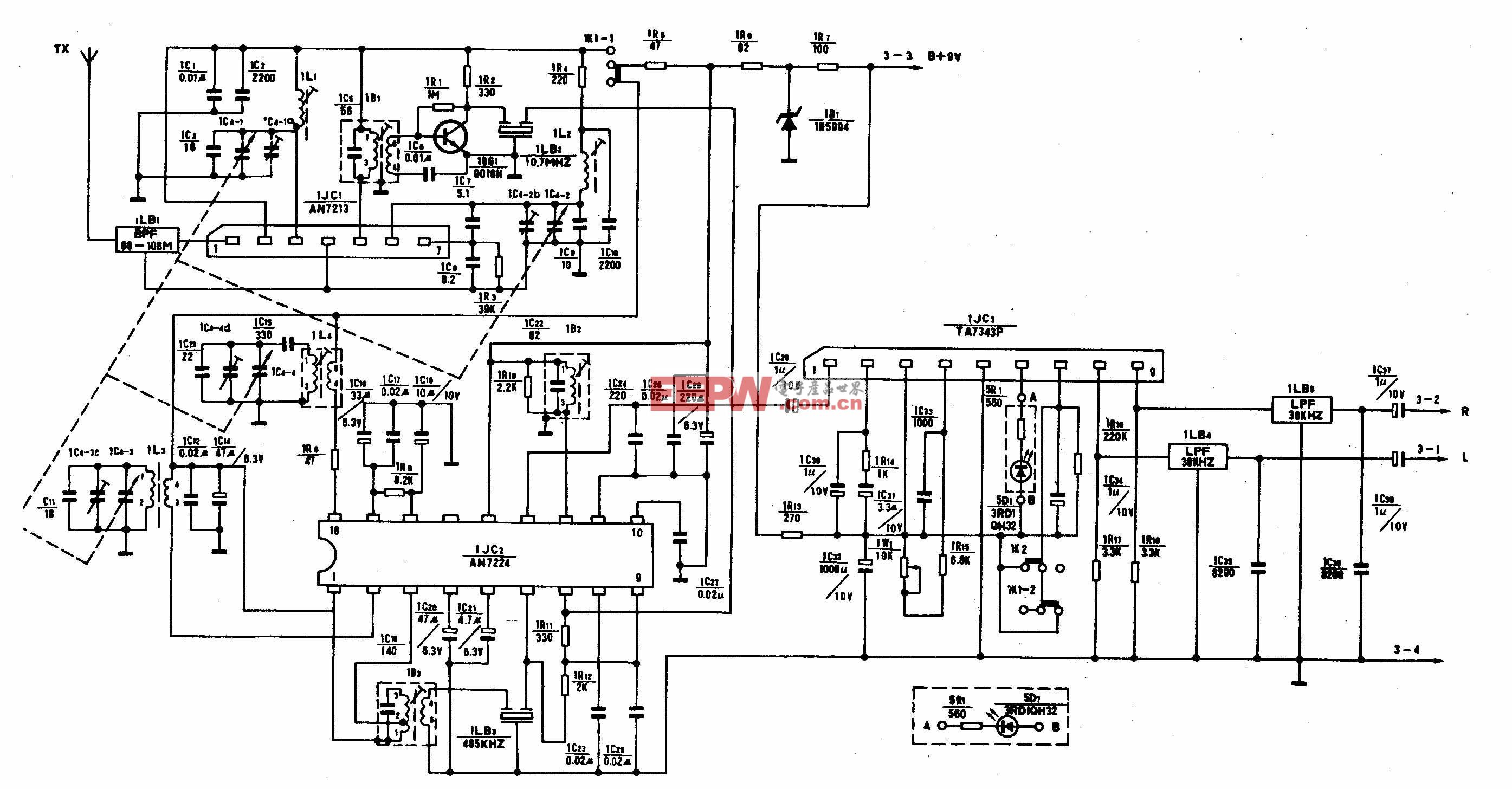 牡丹MB222型便携分箱式双卡立体声收录机电路原理图(二)