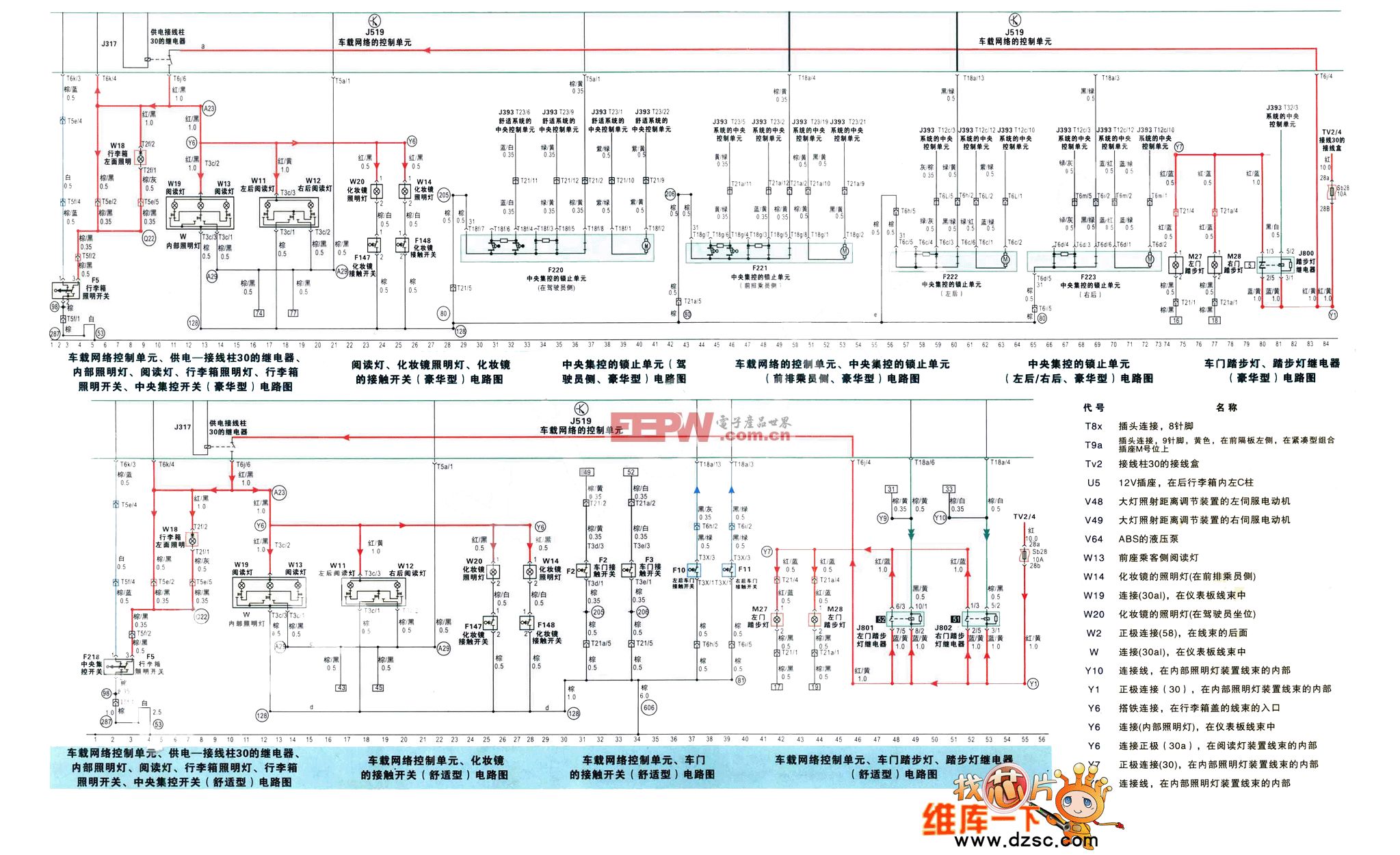 波罗轿车照明系统和中控门锁电路图