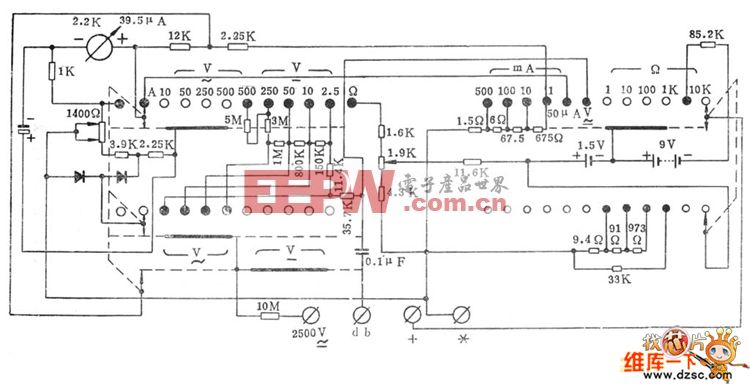 500型万用电表原理电路图