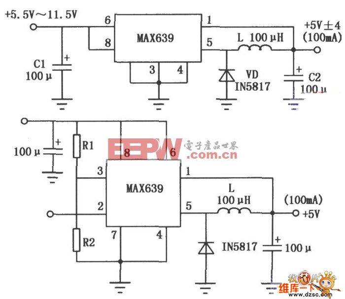 固定／可调输出的MAX639系列多功能开关集成稳压器电路图