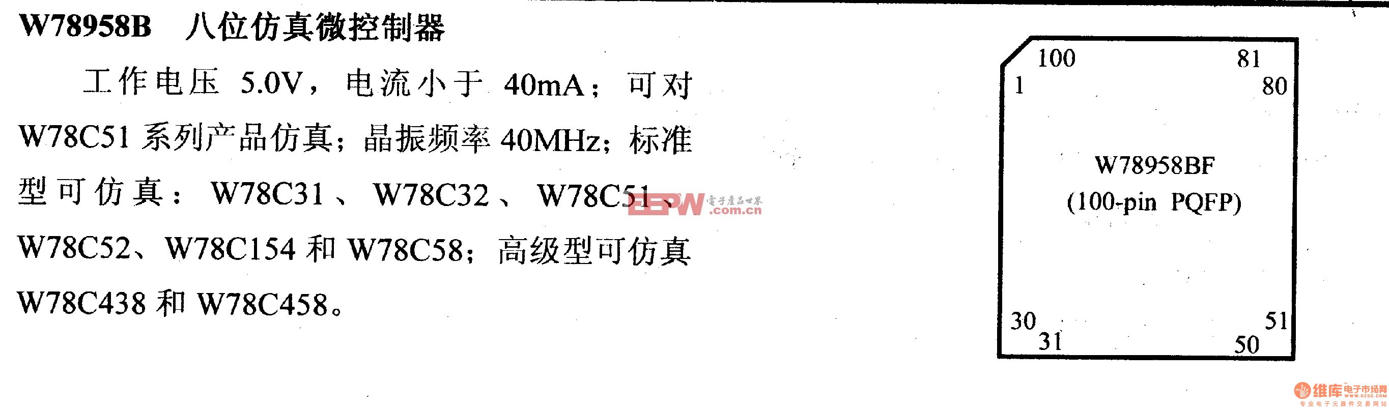 芯片引脚及主要特性W78958B 八位仿真微控制器