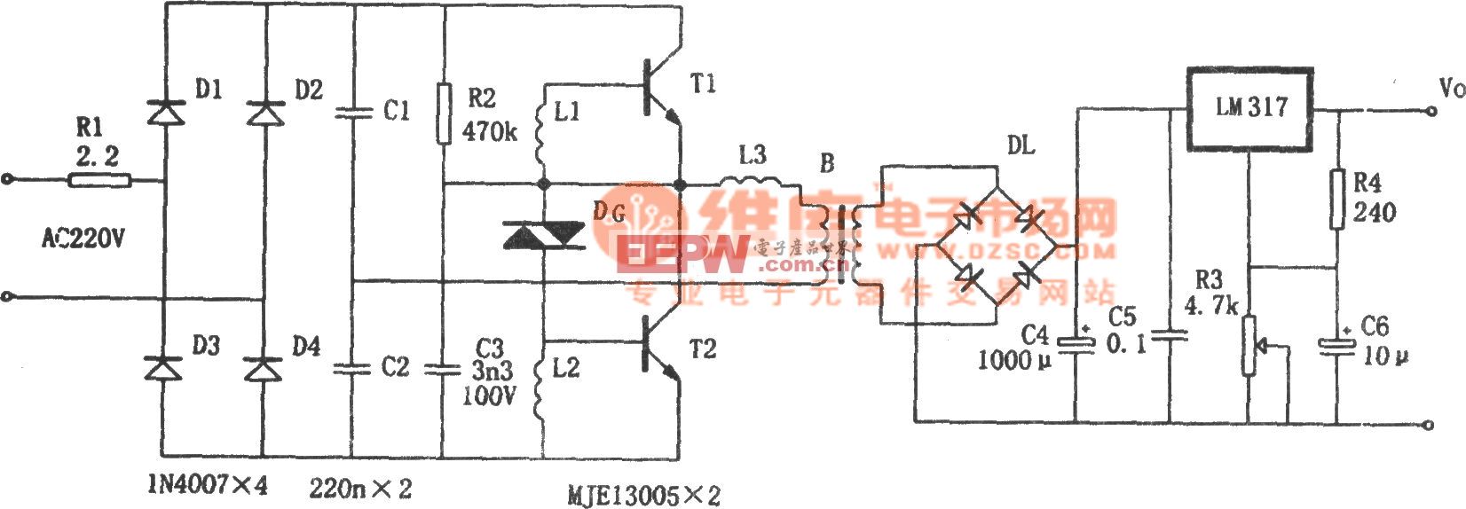 LM317构成的电子变压稳压电源