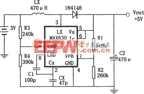 MAX630构成的具有频率自动偏移特点的升压变换电源 2007-7-12