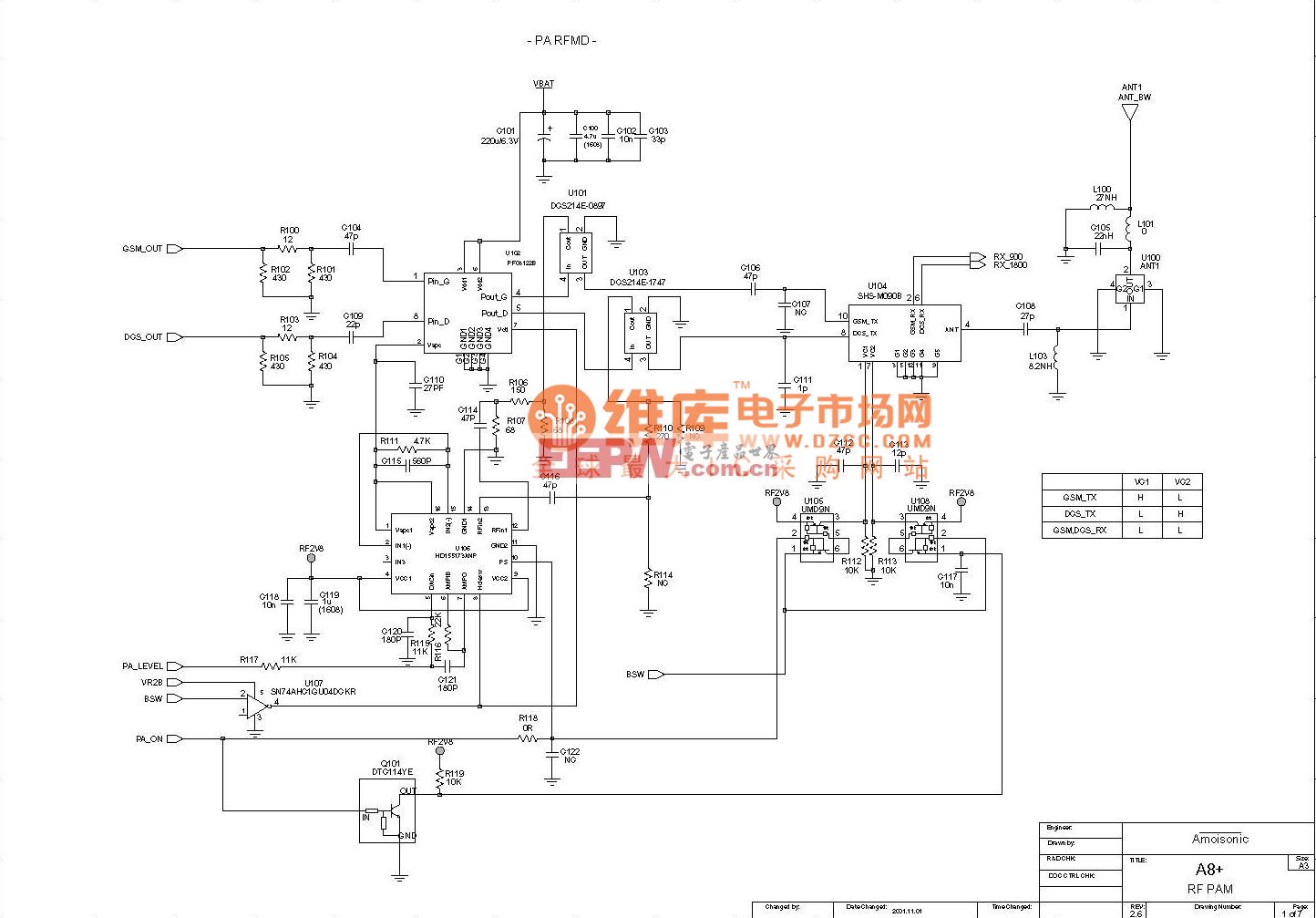 夏新A8+功控及发射电路原理图