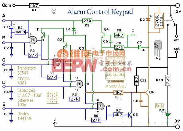 警报器控制键盘电路报警控制电路图