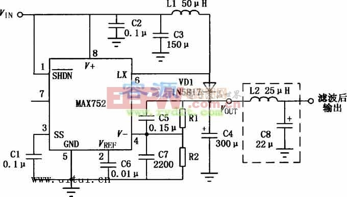 MAX752升压开关型DC/DC变换器的典型应用电路