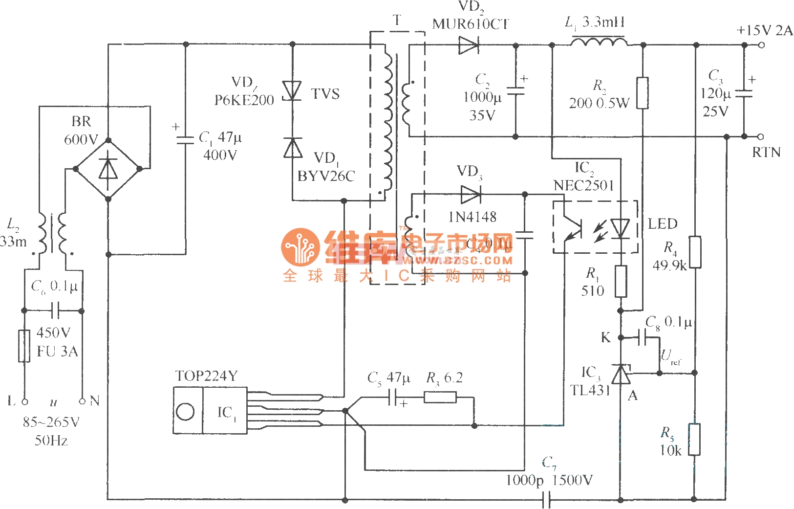 由TOP224Y构成30W精密开关稳压电源