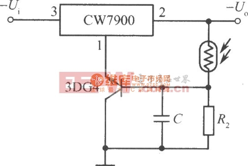 CW7900构成的光控稳压电源电路(光照时输出电压上升)电路图