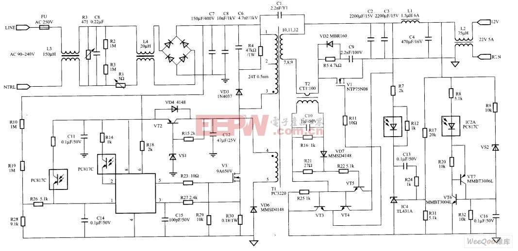 采用NCP1337设计的60W NOTEBOOK适配器电路图