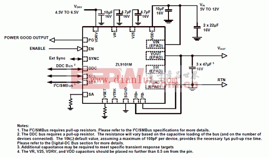 运用ZL9101M的DC电源应用电路