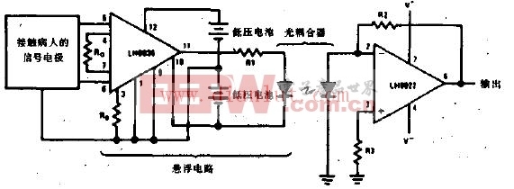 医学遥测用隔离放大器电路原理图