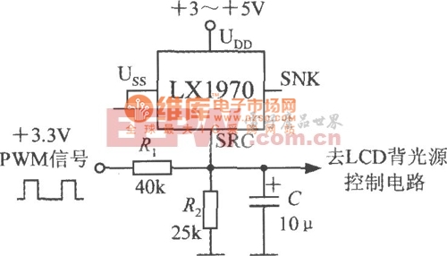 由可见光亮度传感器LX1970构成的亮度调节电路图