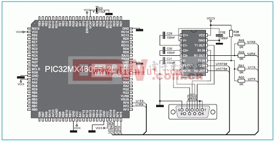 PIC32MX4多媒体板RS-232模块电路图