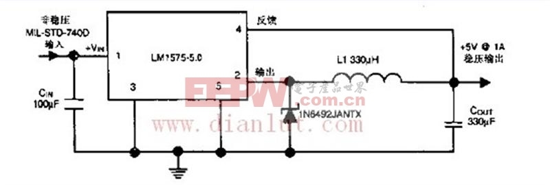 基于LM1575-5.0芯片设计28V-25V电压变换器