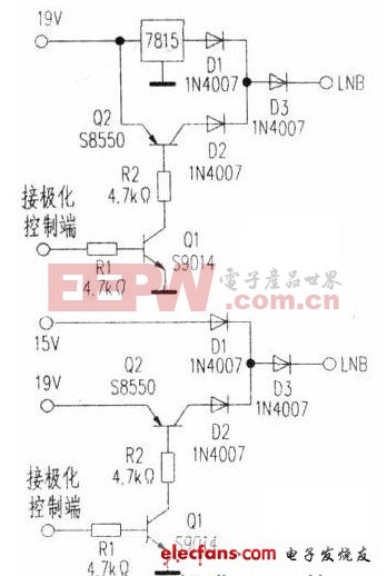 用电子开关制作的中发接收机极化切换电路