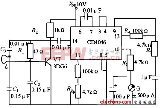CD4046构成的金属探测仪电路