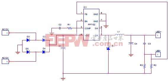 FP7102 LED Driver For MR16应用电路